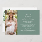 Baby shower simple moderne Photo Sage Invitation (Devant / Derrière)