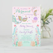 Baby shower Sirène Invitation Douche Or Rose (Debout devant)