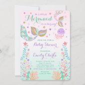 Baby shower Sirène Invitation Douche Or Rose (Devant)