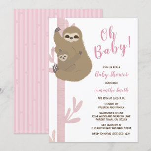 Baby shower Sloth Girl Kaart