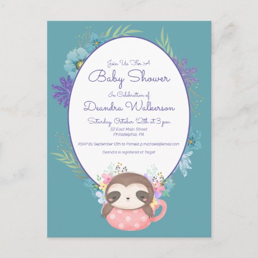 Baby shower | Sloth Polka Dot Tea Cup Carte postal (Devant)