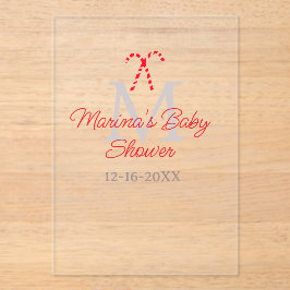 Baby shower snoepriet kerstvakantie monogram acryl uitnodigingen