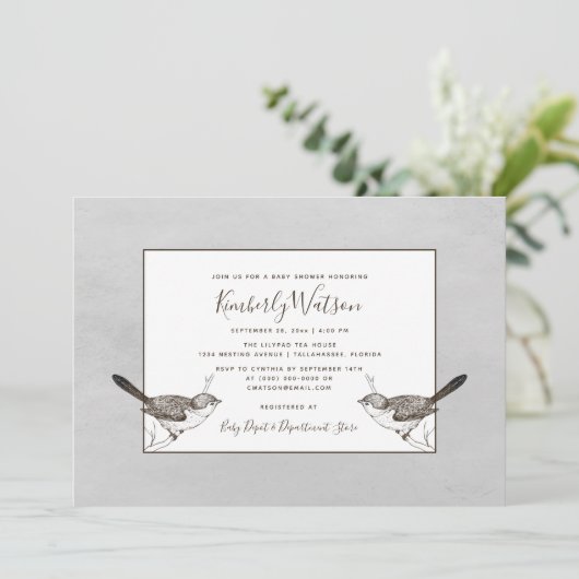 Baby shower Songbird Pair | Invitation Grey (Debout devant)