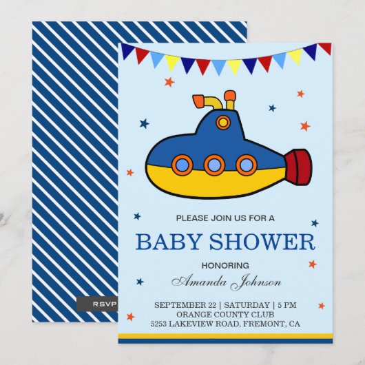 Baby shower sous-marin coloré mignon Invitation (Devant / Derrière)