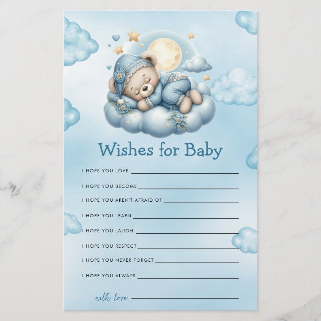 Baby shower spel Het is een jongen Teddy Bear wens (Voorkant)