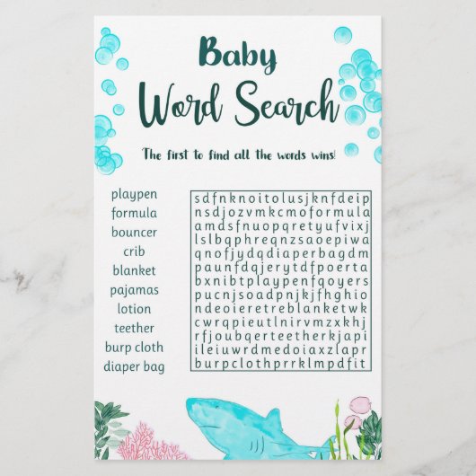 Baby shower spel Kaart woord zoeken (Voorkant)
