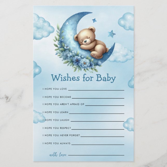 Baby shower spel over de maan wenst voor (Voorkant)