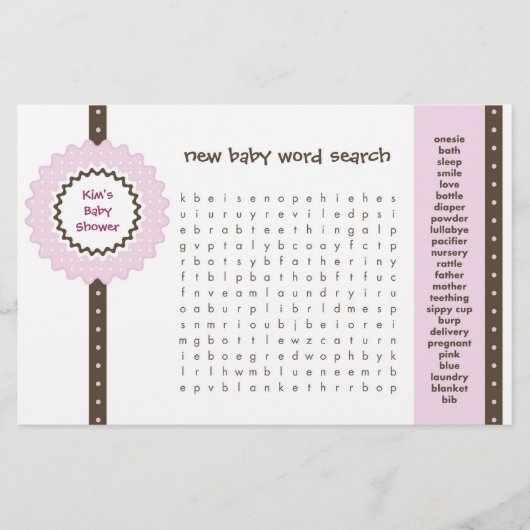 Baby Shower Spel - Woordzoeken (Voorkant)