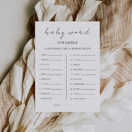 Baby shower spel – Word scramble Kaart