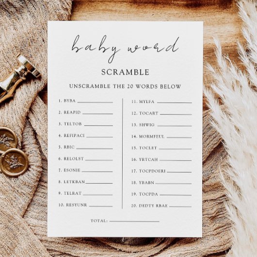 Baby shower spel – Word scramble Kaart