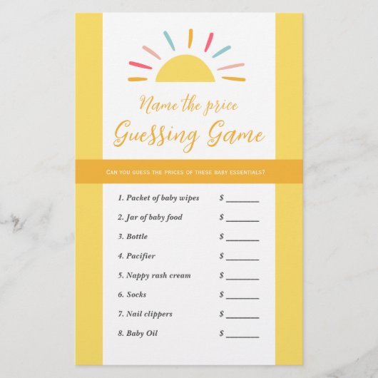 Baby shower spelletje adviesprijs, Sun Miracle Flyer (Voorkant)