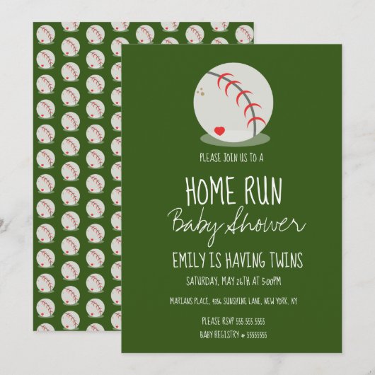 Baby shower sportif de baseball mignon Invitation (Devant / Derrière)