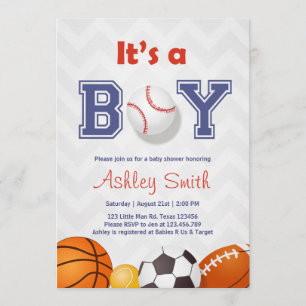 Baby shower sportif invitation c'est un garçon gri