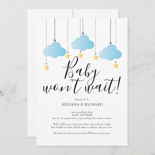 Baby shower, Sprinkle Boy Carte d'annulation bleue (Devant / Derrière)