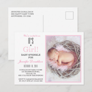 Baby shower Sprinkle Pink Floral Fotouitnodiging Briefkaart