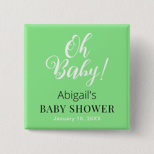 Baby Shower Square Button Personalized Text Design (Voorkant)