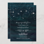 Baby shower Starry Night Blue & Silver Invitation (Devant / Derrière)