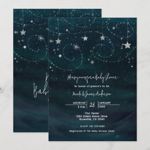 Baby Shower Sterrennacht Blauwe & Zilveren Uitnodi Kaart