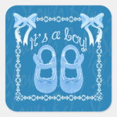 Baby shower sticker blauw vierkant (Voorkant)