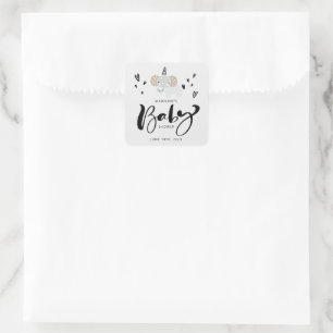 Baby shower Sticker Carré Uni-Elephant mignon