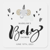 Baby shower | Sticker Carré Uni-Elephant mignon (Devant)