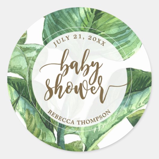 baby shower sticker palmbladeren tropisch (Voorkant)