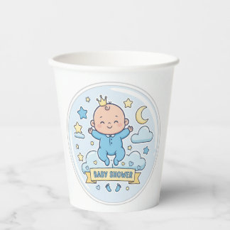 Baby shower sticker voor jongen papieren bekers