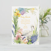 Baby shower Stork Flower Invitation Kaarten (Staand voorkant)