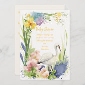Baby shower Stork Flower Invitation Kaarten (Voorkant / Achterkant)