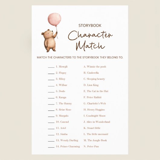 Baby Shower Storybook Character Match Game  Flyer