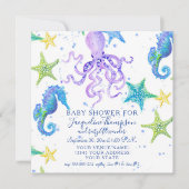 Baby shower Strand Zeesterren Octopus Zeepaardje P Kaart (Voorkant)