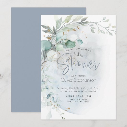 Baby Shower | Stustblauw over de maan Kaart (Voorkant / Achterkant)