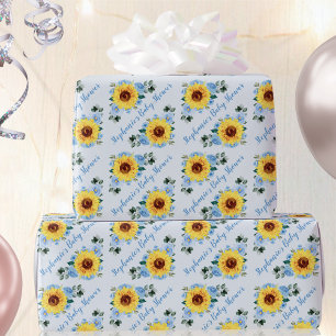 Baby shower Sunflower Dusty Blue Persoonlijke bena Cadeaupapier