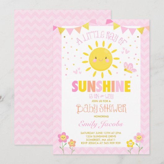 Baby shower Sunshine Invitation Baby shower fille (Devant / Derrière)