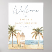 Baby shower Surf côtier aquarelle Affiche de bienv (Devant)