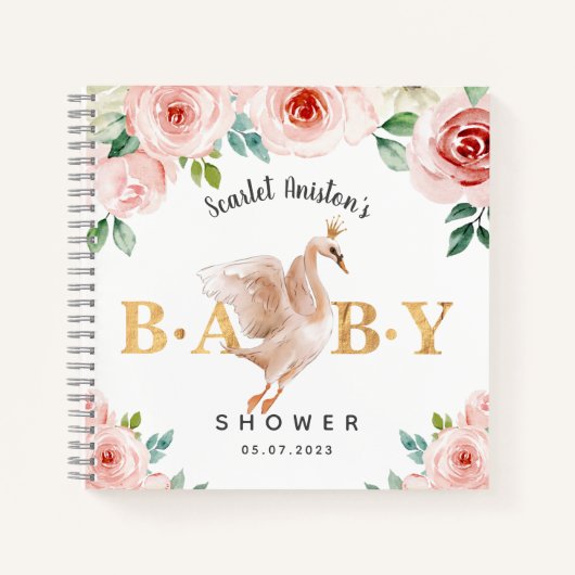 Baby shower Swan Floral Livre d'Invitation (Devant)