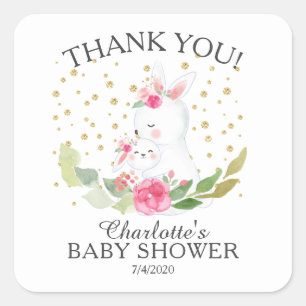 Baby shower Sweet Bunny Girls Vierkante Sticker