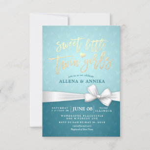 Baby shower Sweet Little Two Girls White Ribbon Kaart