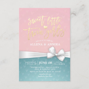 Baby shower Sweet Little Two Girls White Ribbon Kaart