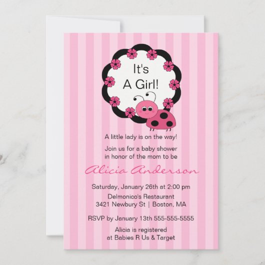 Baby shower Sweet PINK Ladybugs Invitation (Devant)
