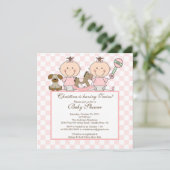 Baby shower Sweet Twin Grils Twins Invitation (Debout devant)
