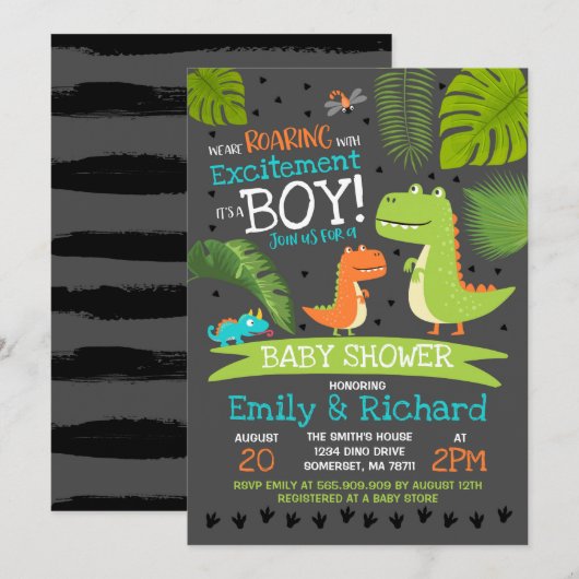 Baby shower T-Rex Invitation Baby shower Dinosaur (Devant / Derrière)