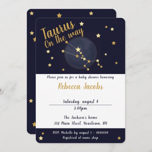 Baby shower Taurus zodiac Invitation (Devant / Derrière)