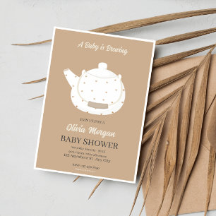Baby shower Tea Party Bruin Uitnodiging Kaart