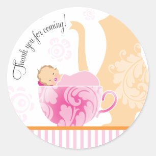 Baby shower Tea Party Favor Sticker   Meisje