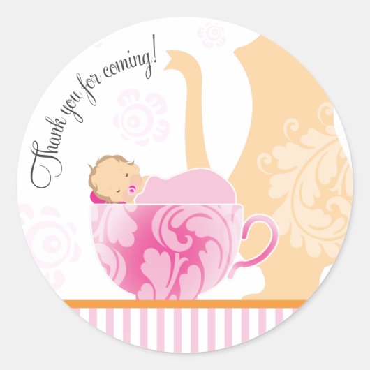 Baby shower Tea Party Favor Sticker | Meisje (Voorkant)