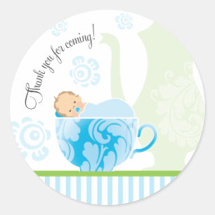 Baby shower Tea Party Favoriser Sticker   Garçon