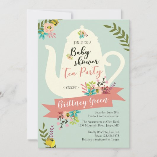 Baby shower Tea Party Invitation (Devant)