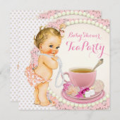 Baby shower Tea Party Kaart (Voorkant / Achterkant)
