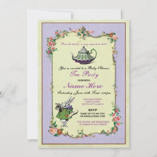 Baby shower Tea Party Purple Teapot Invitation (Devant)